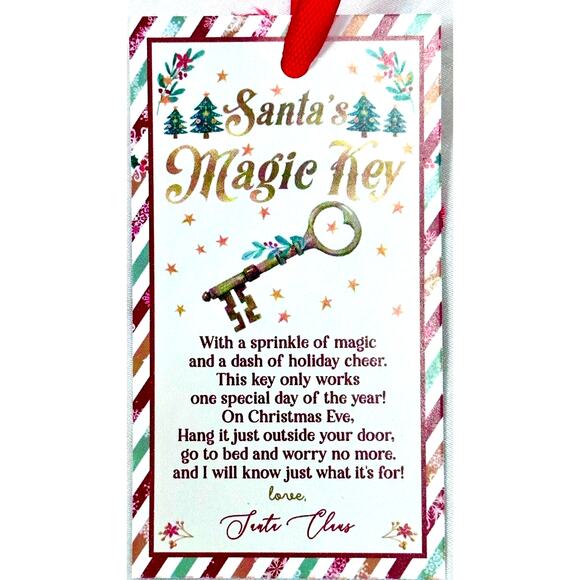 Christmas Santa's Magic Key Ornament Card Red Ribbon - Picture 6 of 16